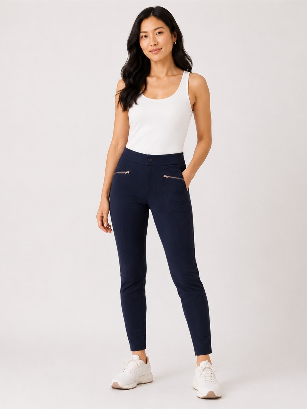 Athleta Navy Zip Pocket Travel Pants Size 0 Slim Leg Athleisure